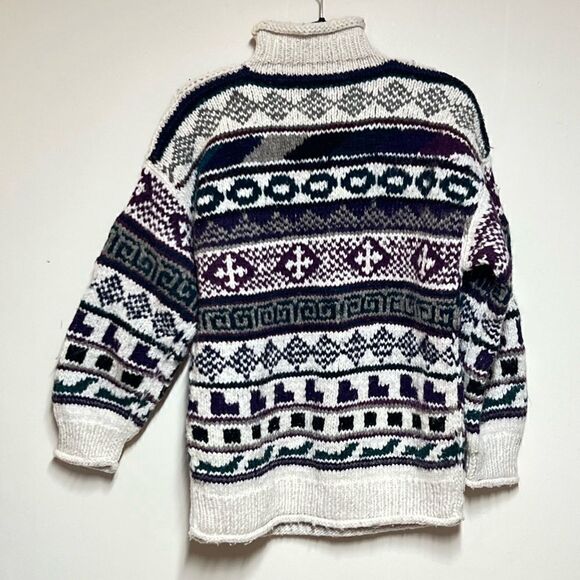 Vintage Handmade Otavola Native American Mock Neck Wool Sweater Womens L - Picture 1 of 6